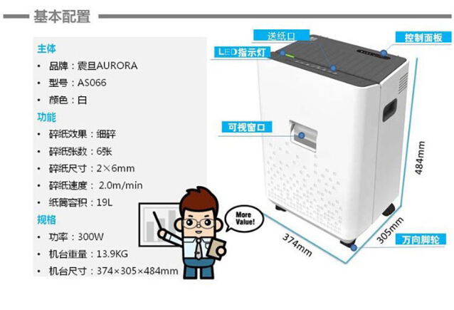 震旦AS066碎纸机基本配置